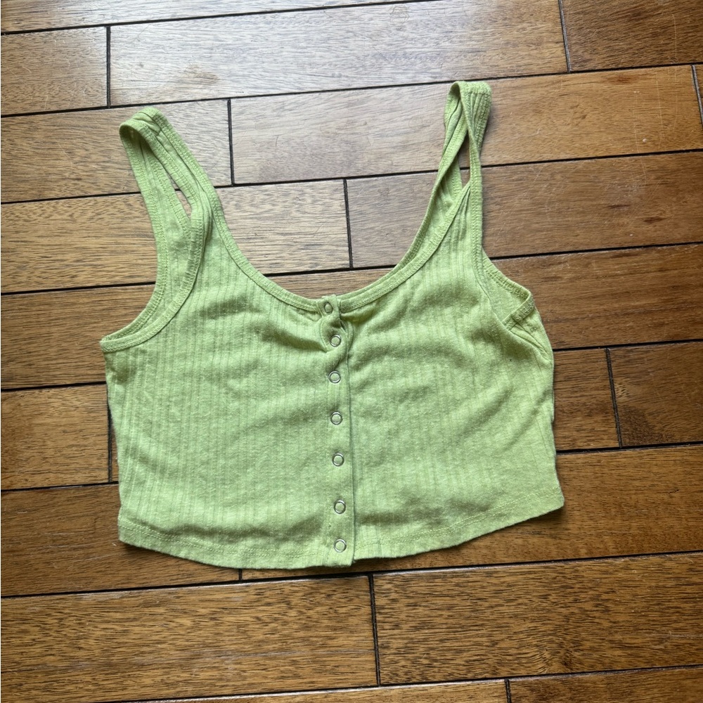 (BOGO) Green Ribbed Button-Up Crop Top